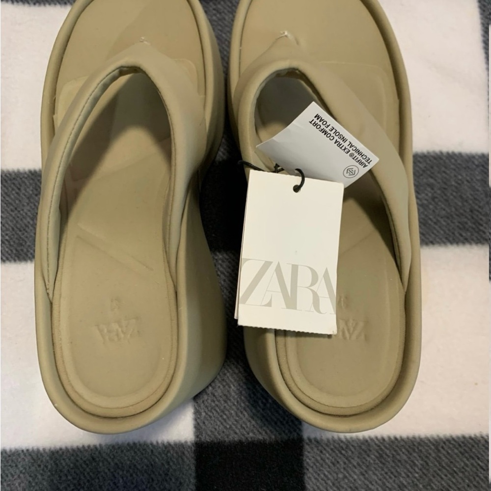 Zara Taupe Platform Slides